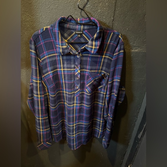 Women’s Torrid Blue and Yellow Casual Plaid Blouse Size 2X - Picture 1 of 3